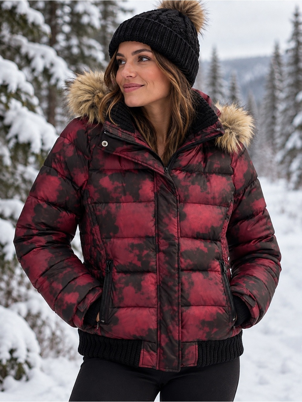American Eagle | Tie-Die | M | Down Puffer Jacket | Faux Fur Hood | NWT